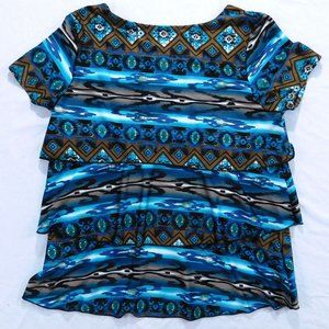 Notations Short Sleeve Blouse for Women in Blue Multicolor, Size Large